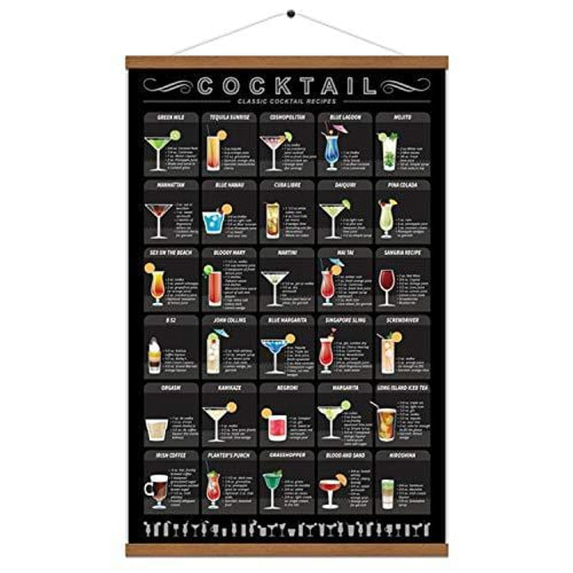 Cocktail Mixology Recipe Print Poster Drink Alcoholic Scroll Hanger Canvas Art Bar Pub Themed Kitchen Restaurant Home Wall Decor With Frame 15.7 X 27 Inch (With Frame)