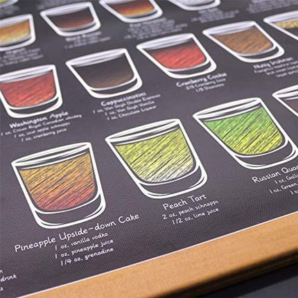 WEROUTE 30 Shots Mixology Canvas Print Poster Cocktail Recipes Infographic Drink Designed Bar Pub Themed Kitchen Home Wall Decor 15.7 X 27 Inch (with Hanger Scroll Frame)