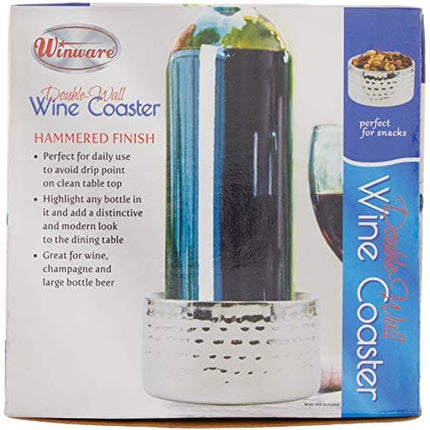 Winco Double Wall Wine Coaster, Satin Finish, Hammered, 5" Diameter, Silver