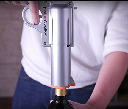WineOvation Electric Gun Wine Opener (Silver) - Open your Wine Bottle fast and without hassle - Best Electronic Automatic Corkscrew for Gun Enthusiasts and Wine Lovers - Rechargeable Battery Operated