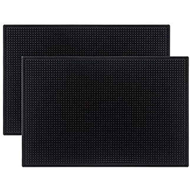 WISHMART | Black Rubber Bar Mats Set of 2 (18x12 Inches) | Drying, Durable and Stylish Spill Mats for Bars, Restaurants, Coffee Shops, Countertop Bar and Table Top, Non-Spill & Non-Toxic Mats
