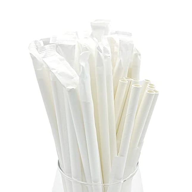 Wlpsco 200 Pack Paper Straws Individually Wrapped Biodegradable Disposable Paper Drinking Straws for Party, Birthday, Wedding, Restaurant and Holiday Celebrations, 7.76in, White