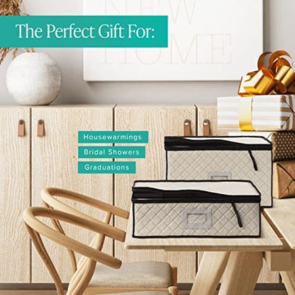 Woffit Wine Glass Storage - Set of 2 Quilted Packing Containers for Mugs & Glassware - Stemware and Coffee Cup Kit, 12pcs per Box w/ Insert Cards for Labelling - Gray