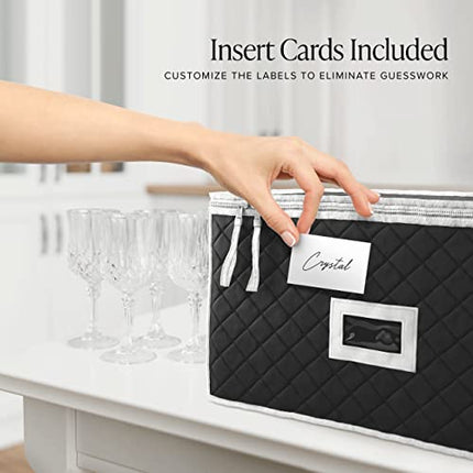 Woffit Wine Glass Storage - Set of 2 Quilted Packing Containers for Mugs & Glassware - Stemware and Coffee Cup Kit, 12pcs per Box w/ Insert Cards for Labelling - Gray