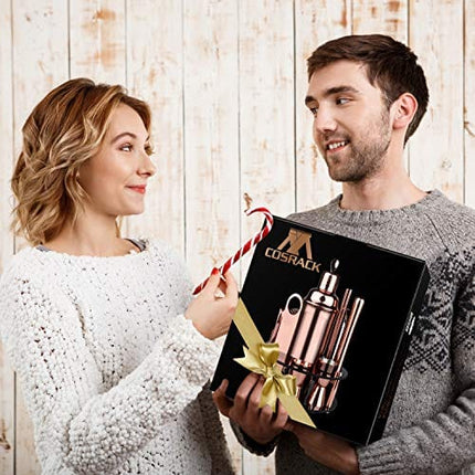 X-cosrack Bar Set |19-Piece Rose Gold Home Cocktail Shaker Set | Stainless Steel Bar Tools with Rotating Stand | Bartender Kit for Professional and Beginners