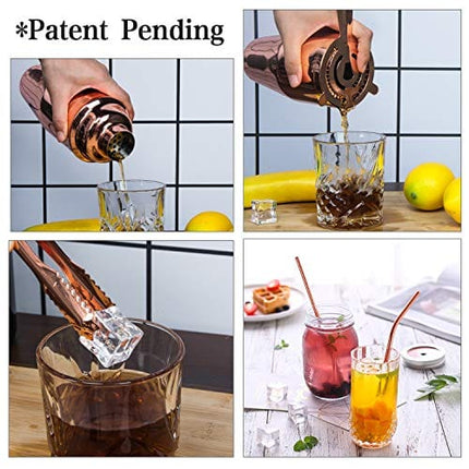 X-cosrack Bar Set |19-Piece Rose Gold Home Cocktail Shaker Set | Stainless Steel Bar Tools with Rotating Stand | Bartender Kit for Professional and Beginners