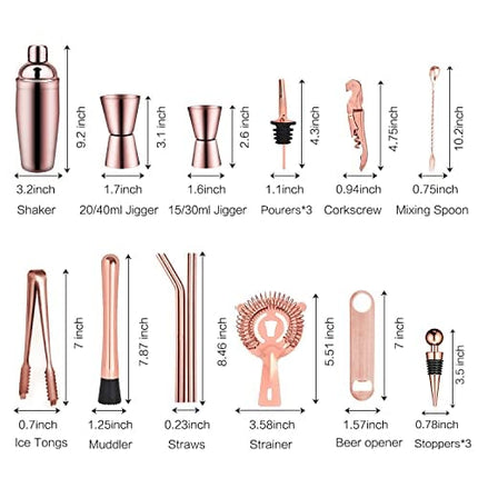 X-cosrack Bar Set |19-Piece Rose Gold Home Cocktail Shaker Set | Stainless Steel Bar Tools with Rotating Stand | Bartender Kit for Professional and Beginners