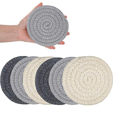 Absorbent Drink Coasters Handmade Braided Drink Coasters 6 Pack (4.3 Inch, Round, 8mm Thick) Super Absorbent Heat-Resistant Coasters for Drinks Great Housewarming Gift