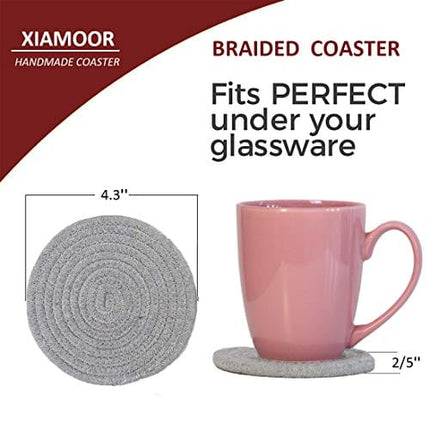 Absorbent Drink Coasters Handmade Braided Drink Coasters 6 Pack (4.3 Inch, Round, 8mm Thick) Super Absorbent Heat-Resistant Coasters for Drinks Great Housewarming Gift