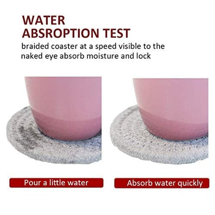 Absorbent Drink Coasters Handmade Braided Drink Coasters 6 Pack (4.3 Inch, Round, 8mm Thick) Super Absorbent Heat-Resistant Coasters for Drinks Great Housewarming Gift