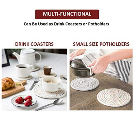 Absorbent Drink Coasters Handmade Braided Drink Coasters 6 Pack (4.3 Inch, Round, 8mm Thick) Super Absorbent Heat-Resistant Coasters for Drinks Great Housewarming Gift
