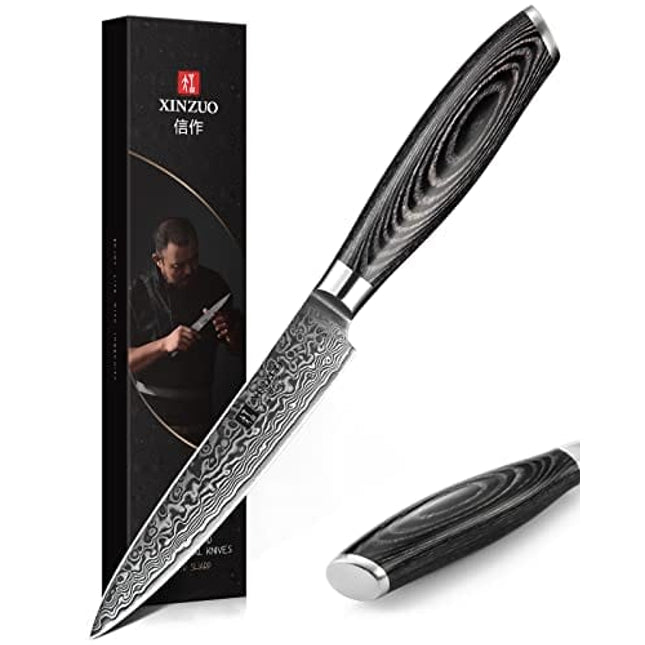 XINZUO 5 Inch Utility Knife 67 Layer Japanese Damascus Steel Kitchen Knife Fruit Knife Peeling Knife with PakkaWood Handle - Ya Series