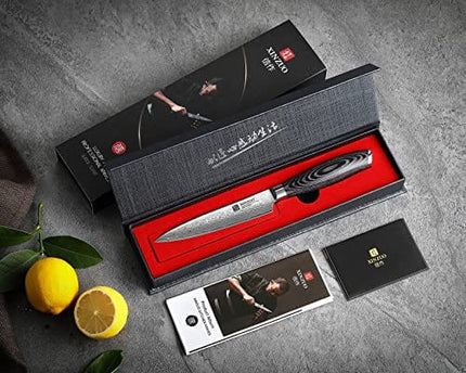 XINZUO 5 Inch Utility Knife 67 Layer Japanese Damascus Steel Kitchen Knife Fruit Knife Peeling Knife with PakkaWood Handle - Ya Series
