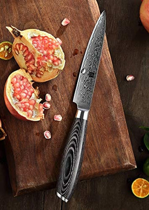 XINZUO 5 Inch Utility Knife 67 Layer Japanese Damascus Steel Kitchen Knife Fruit Knife Peeling Knife with PakkaWood Handle - Ya Series