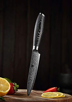 XINZUO 5 Inch Utility Knife 67 Layer Japanese Damascus Steel Kitchen Knife Fruit Knife Peeling Knife with PakkaWood Handle - Ya Series
