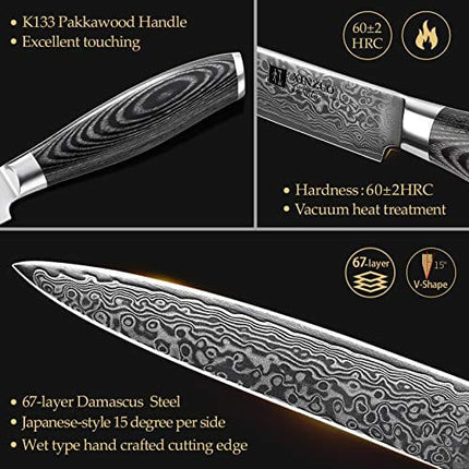 XINZUO 5 Inch Utility Knife 67 Layer Japanese Damascus Steel Kitchen Knife Fruit Knife Peeling Knife with PakkaWood Handle - Ya Series