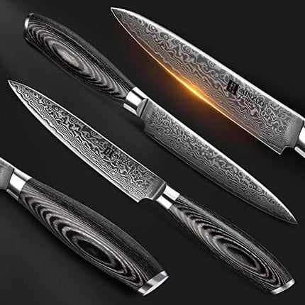 XINZUO 5 Inch Utility Knife 67 Layer Japanese Damascus Steel Kitchen Knife Fruit Knife Peeling Knife with PakkaWood Handle - Ya Series