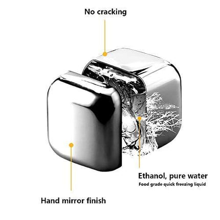 Whiskey Stones, Metal Ice Cube, Whiskey Ice Stones, Stainless Steel Resuble Beverage Chilling Rocks, Gift Sets for Man and Woman, Husband Birthday, Dad and Boyfriend 8PCS