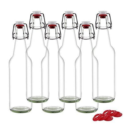 YEBODA Clear Glass Beer Bottles for Home Brewing with Easy Wire Swing Cap & Airtight Silicone Seal 16 oz- Case of 6