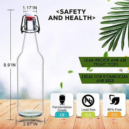 YEBODA Clear Glass Beer Bottles for Home Brewing with Easy Wire Swing Cap & Airtight Silicone Seal 16 oz- Case of 6