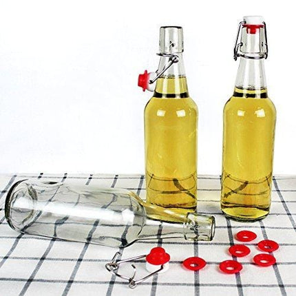 YEBODA Clear Glass Beer Bottles for Home Brewing with Easy Wire Swing Cap & Airtight Silicone Seal 16 oz- Case of 6