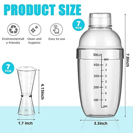 7 Pcs Plastic Cocktail Shaker Set Drink Mixer with Mark Clear Drink Shaker Cocktail Shaker and Measuring Jigger Set Ounce Cup Clear Bar Set for Bar Party Home Use Wine Shaker Bar Mixing Tool