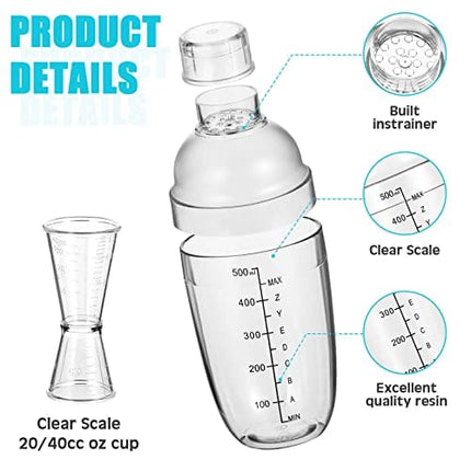 7 Pcs Plastic Cocktail Shaker Set Drink Mixer with Mark Clear Drink Shaker Cocktail Shaker and Measuring Jigger Set Ounce Cup Clear Bar Set for Bar Party Home Use Wine Shaker Bar Mixing Tool