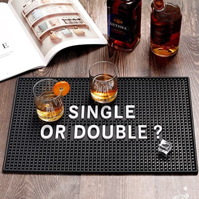 Black Bar Mat for Home Bar Man Cave Decorations - 17.5'' x 11.8'' Heavy Duty Rubber Bar Service Spill Mat, Drip Mat for Countertop - Great Gift for Dad Son Husband Father’s Day