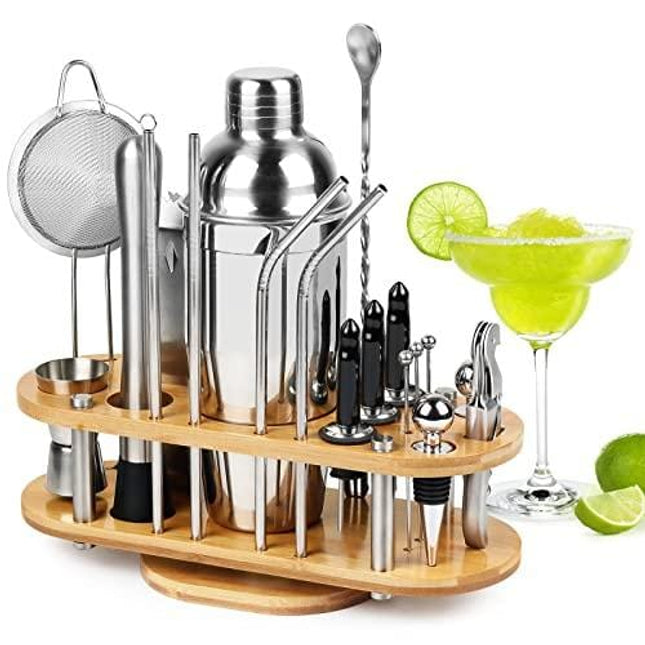 23-Piece Bartender Kit with Stand, Stainless Steel Cocktail Shaker Set Bar Tools with All Bar Accessories for The Home Bar Set ,Professional Martini Shaker Set Bartending Kit for Drink Mixer