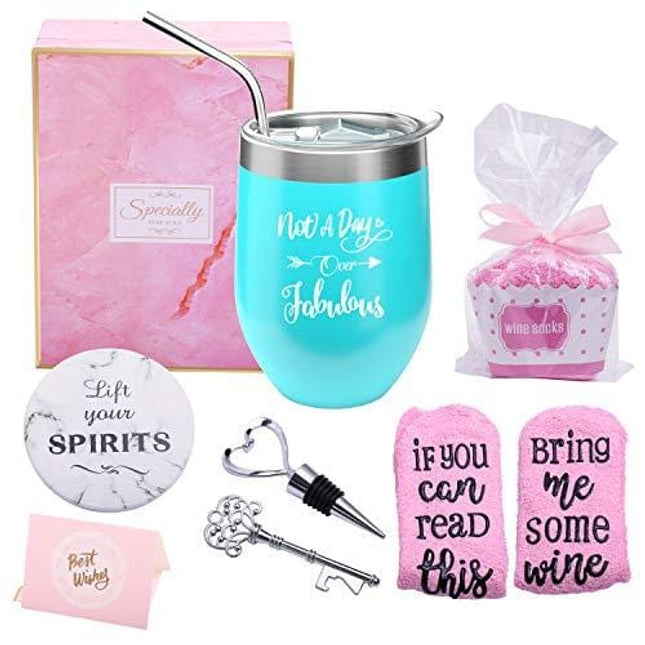 Yorktend Not a Day Over Fabulous Wine Tumbler - Fun Birthday Gifts for Women - Funny Birthday Wine Gifts Ideas for Her, Friend BFF, Mom, Grandma, Wife, Daughter, Sister, Aunt, Coworker