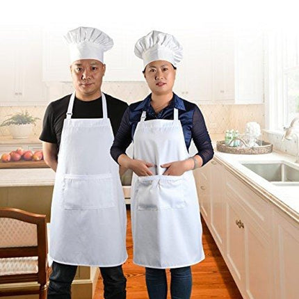 Yotache Chef Apron Set, Chef Hat and Kitchen Apron Adult Adjustable White Apron Baker Costume for Men and Women, 1 Set (33"L x 26"W)