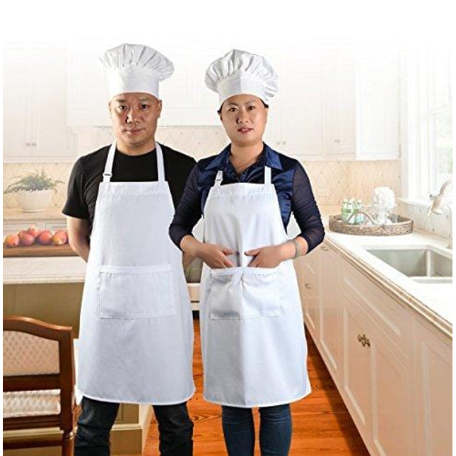 Yotache Chef Apron Set, Chef Hat and Kitchen Apron Adult Adjustable White Apron Baker Costume for Men and Women, 1 Set (33"L x 26"W)