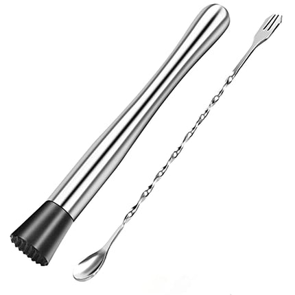 10 Inch Stainless Steel Cocktail Muddler and Mixing Spoon Professional Home Bar Tool Set