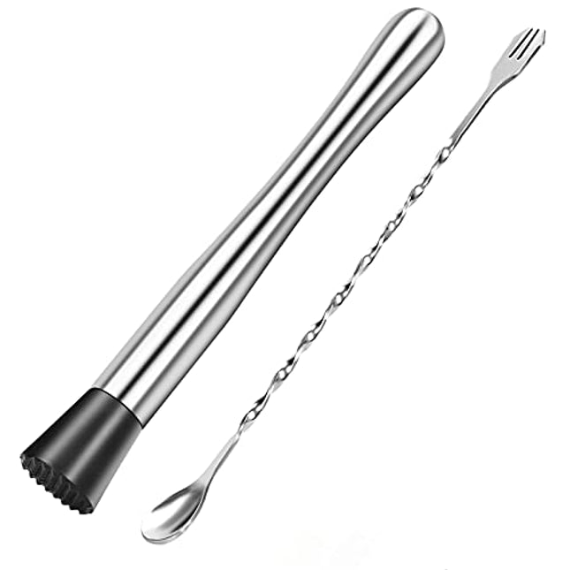 10 Inch Stainless Steel Cocktail Muddler and Mixing Spoon Professional Home Bar Tool Set