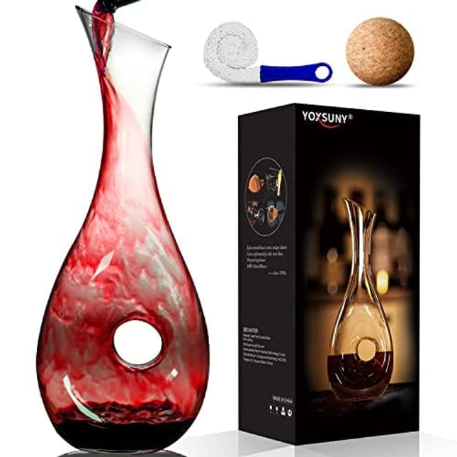 YOXSUNY Wine Decanter with Cork Stopper and Brush Hand Blown Lead-Free Crystal Glass Snail Shape Wine Carafe, Decanter for Wine Great Gift for Wine Lovers,…