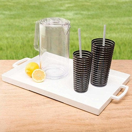 Zak Designs, White Large Rectangle Meeme Melamine Serving Tray, Easy to Hold with Modular Design, Perfect Kitchen Dinnerware for Indoor/Outdoor Activities