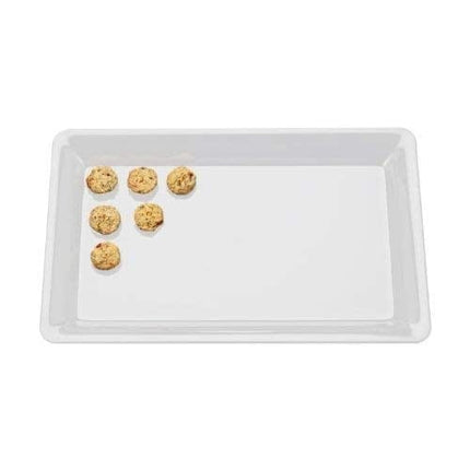 4 Rectangle White Plastic Trays Heavy Duty Plastic Serving Tray 12" x 18" Serving Platters Food Tray Decorative Serving Trays Wedding Platter Party Trays Great Disposable Serving Party Platters White