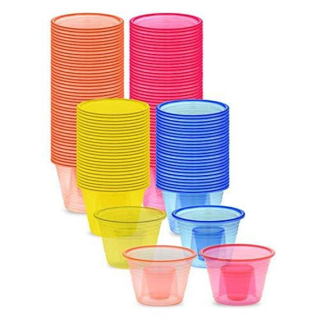 Zappy 100 Assorted Neon Colors Disposable Plastic Party Bomber Power Bomber Jager Bomb Cups Shot Glass Glasses Shot Cup Cups Jager bomb glasses Bomb shot glasses Bomber cups Bomber glasses
