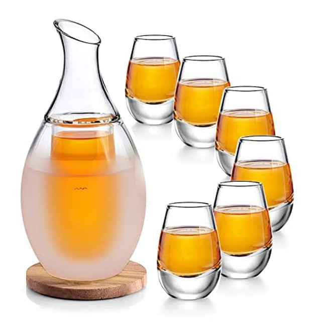 ZENS Sake Set Glasses, 8.5 Ounce Sake Carafe Cups with 6 Saki Cup Set for Warmer or Cold Japanese Wine with Stone Coaster Gift Sets