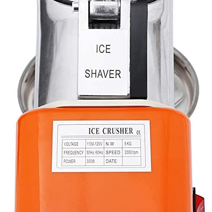 ZENY Electric Ice Crushers 300W 2000r/min w/Stainless Steel Blade Shaved Ice Snow Cone Maker Kitchen Machine (Orange)