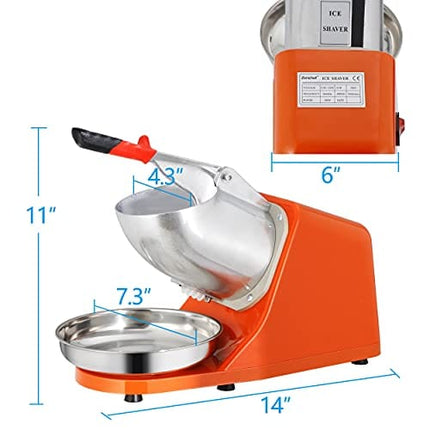 ZENY Electric Ice Crushers 300W 2000r/min w/Stainless Steel Blade Shaved Ice Snow Cone Maker Kitchen Machine (Orange)