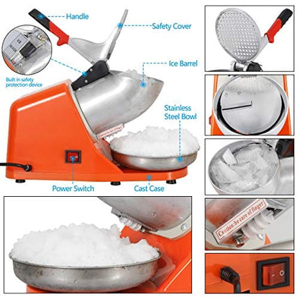 ZENY Electric Ice Crushers 300W 2000r/min w/Stainless Steel Blade Shaved Ice Snow Cone Maker Kitchen Machine (Orange)