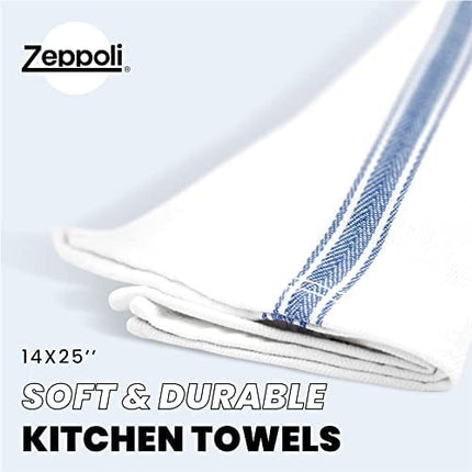 Zeppoli Classic Kitchen Towels 15-Pack - 100% Natural Cotton Kitchen Dish Towels-Reusable Cleaning Cloths - Blue Dish Towels for Kitchen - Super Absorbent - Machine Washable Hand Towels - 14” x 25”