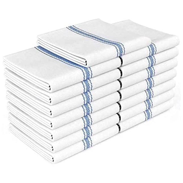 Zeppoli Classic Kitchen Towels 15-Pack - 100% Natural Cotton Kitchen Dish Towels-Reusable Cleaning Cloths - Blue Dish Towels for Kitchen - Super Absorbent - Machine Washable Hand Towels - 14” x 25”