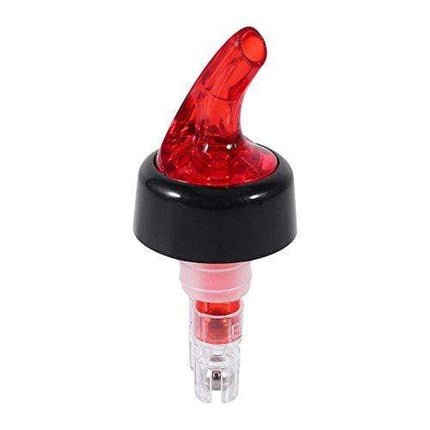 Measure Liquor Pourer, Plastic Measured Liquor Pourer 1 OZ Auto Measuring Shot Chamber Pourer Pour Spout Stopper for Liquor Wine (Red, pack of 12)