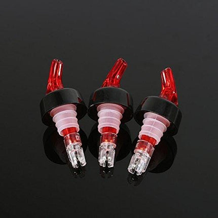 Measure Liquor Pourer, Plastic Measured Liquor Pourer 1 OZ Auto Measuring Shot Chamber Pourer Pour Spout Stopper for Liquor Wine (Red, pack of 12)