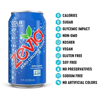 Zevia Zero Calorie Soda, Cola, 12 Ounce Cans (Pack of 24)