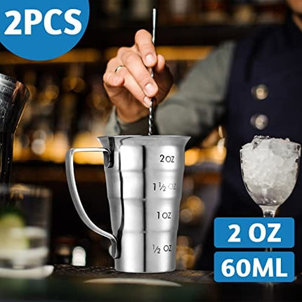2 Pieces 2 Oz Stepped Jiggers with Handle Stainless Steel Cocktail Jiggers Drink Measuring Jigger Stepped Measuring Tool for Bartenders Bar Drink Jiggers and Pourers