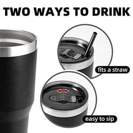 Zibtes 30oz Insulated Tumbler With Lids and Straws, Stainless Steel Double Vacuum Coffee Tumbler Cup, Powder Coated Travel Mug for Home, Office, Travel, Party (Black 1 pack)