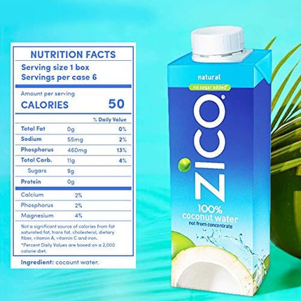ZICO 100% Coconut Water Drink - 18 Pack, Natural Flavored - No Sugar Added, Gluten-Free - 330ml / 11.2 Fl Oz - Supports Hydration with Five Naturally Occurring Electrolytes - Not from Concentrate,11.2 Fl Oz (Pack of 18)